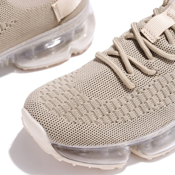 NEW🔥Dark Beige Stretch Knitted Transparent Cushion Air Bubble Sneakers Lace-Up - Picture 8 of 9